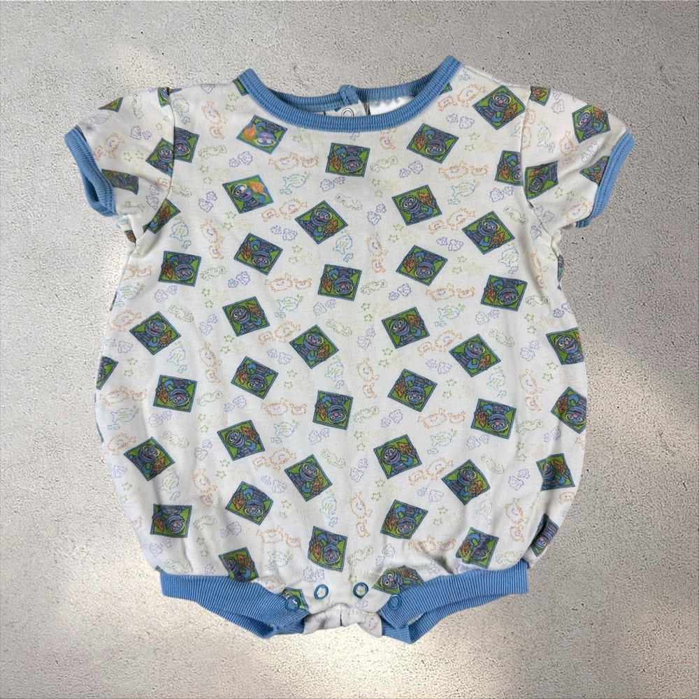 Vtg 90s Sesame Street Grover Bubble Romper One Piece Size 6-9 Months